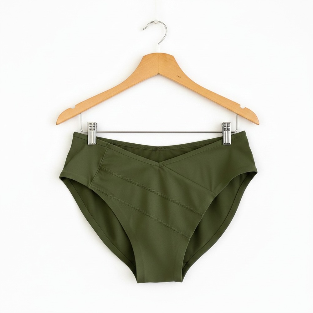 Phoenix Womens Bikini Bottom Size 1X Olive Green Malibu Angled Cheeky 2-in-1